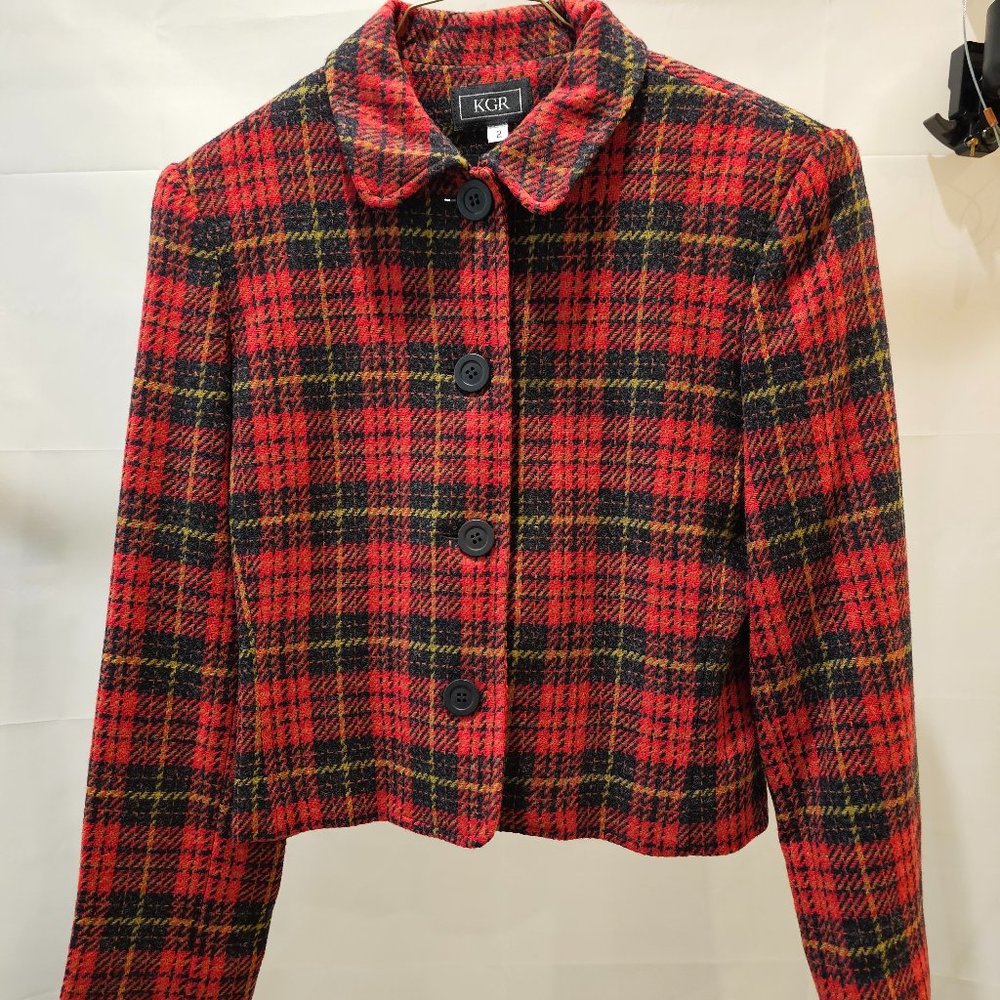 NWT KGR Red and Black Plaid Wool Jacket - Size 2